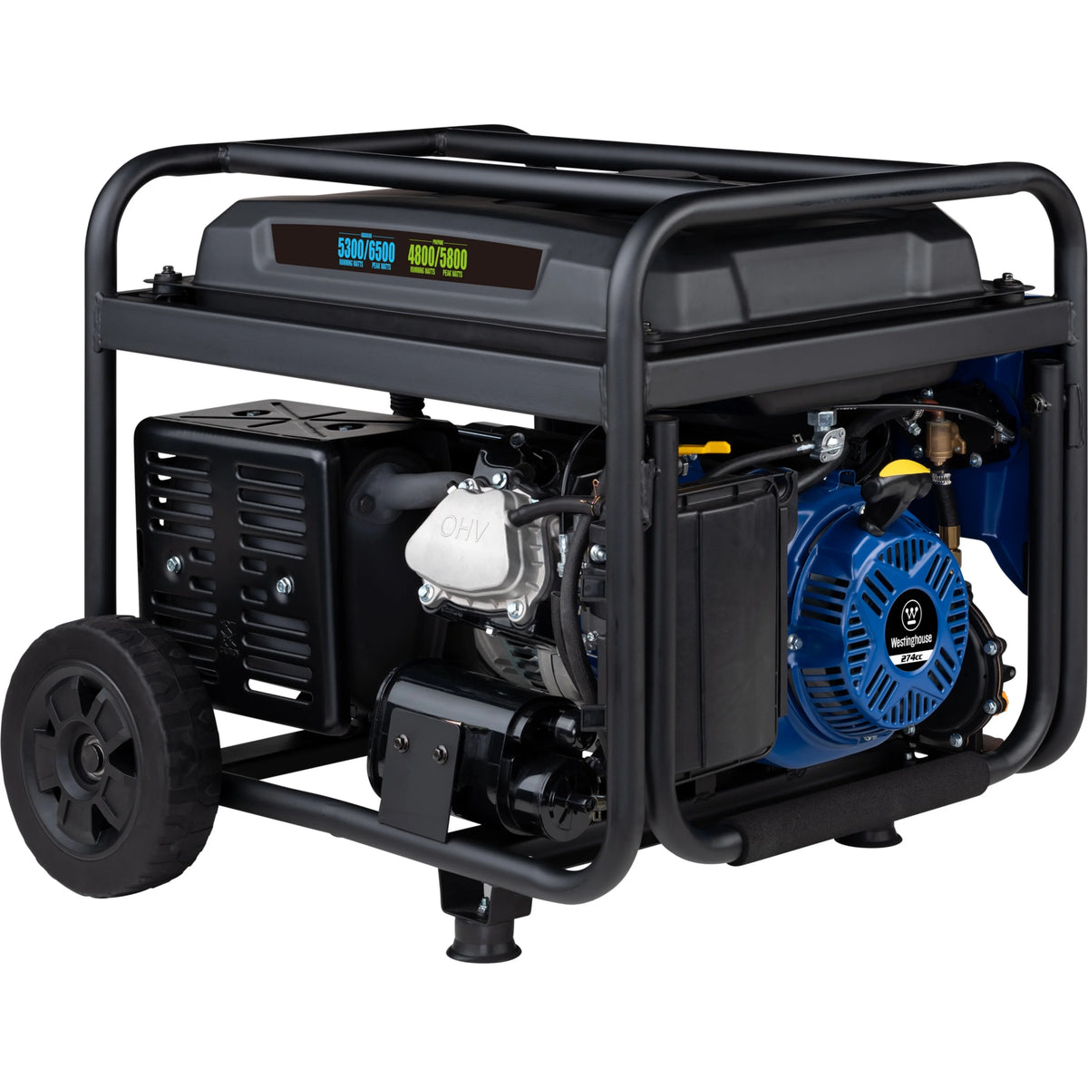 6500 Peak Watt Dual Fuel Portable Generator with CO Sensor and Wheel Kit D5232