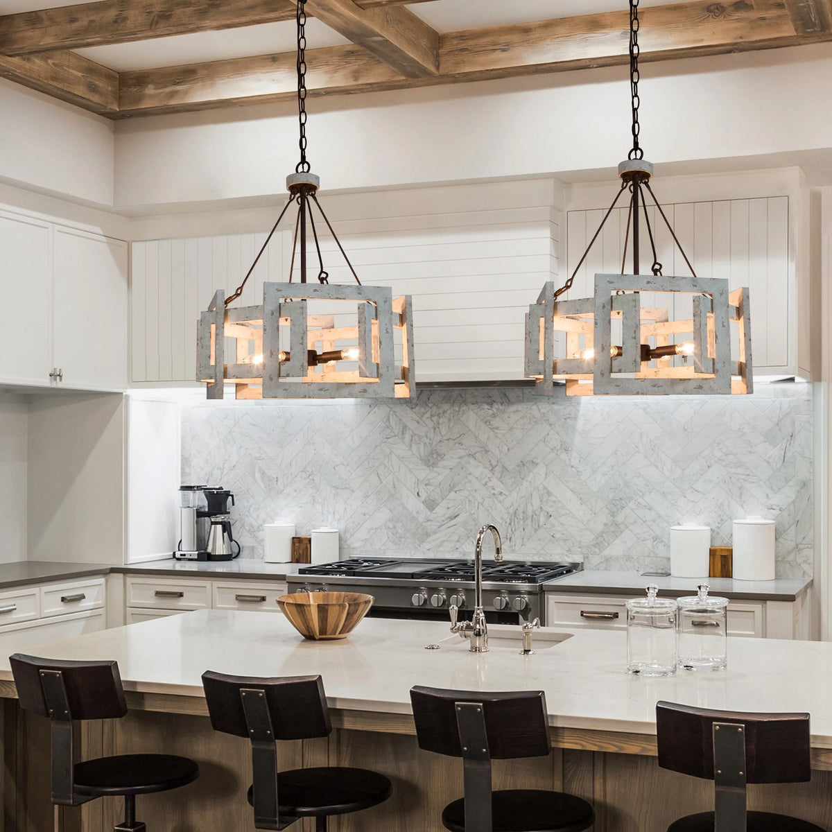 4-light Drum Wood Chandelier E5638