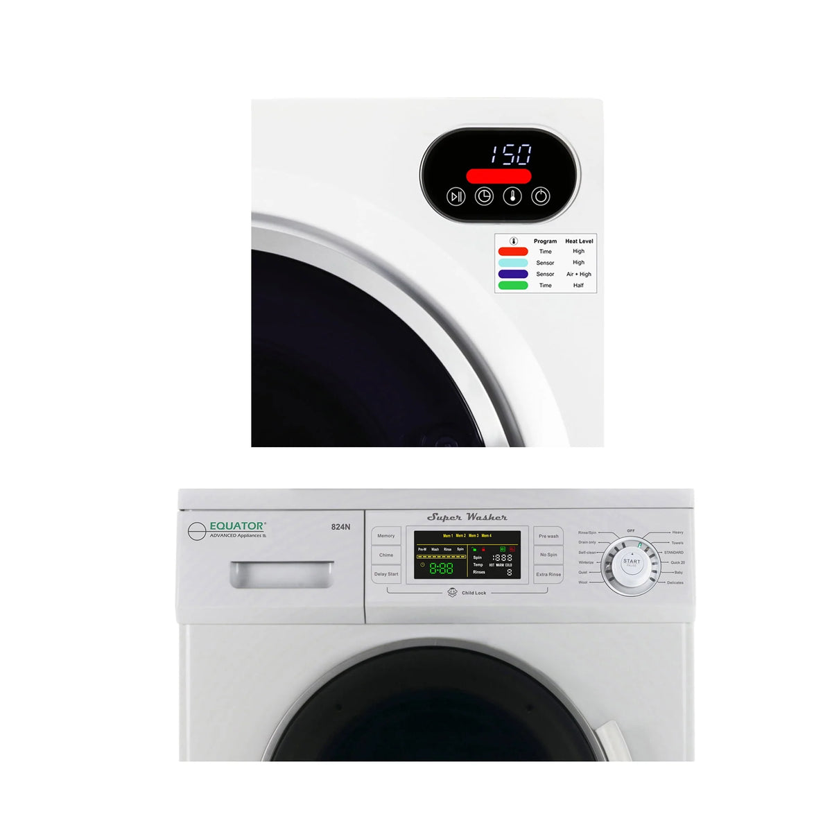 White 13lbs Compact Washer and 2.6 cu.ft Compact Dryer Stackable Set H326277