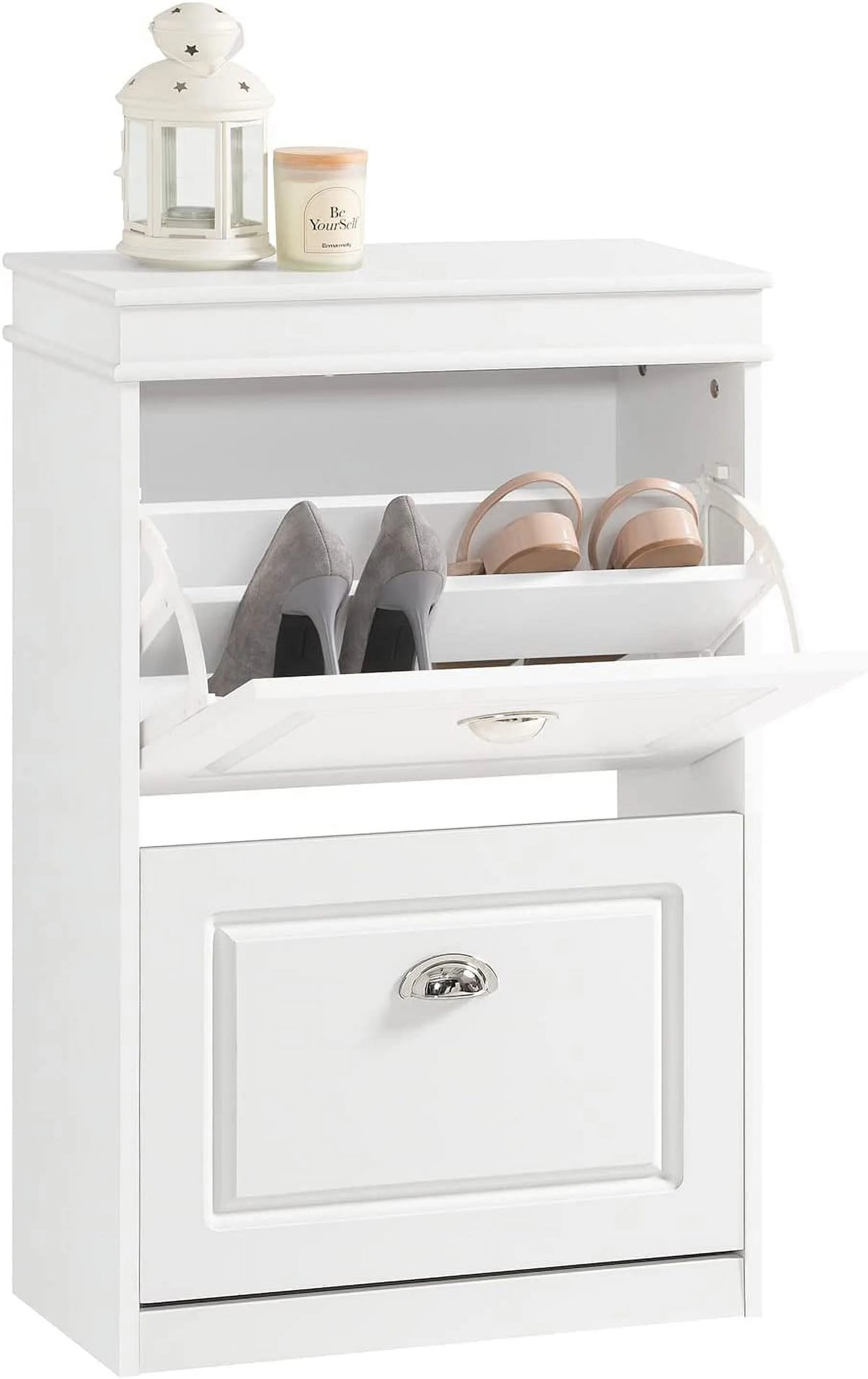 White 2 Flip-Drawers Shoe Cabinet P85240