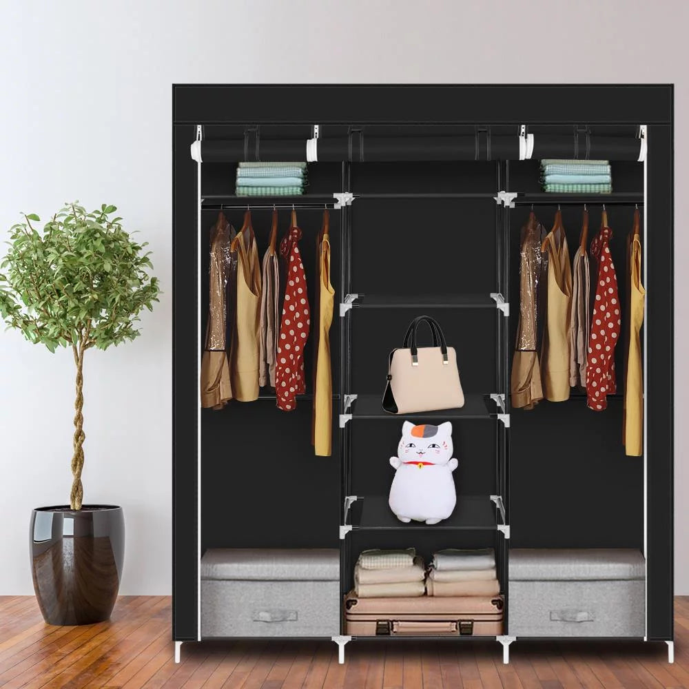 69'' Black Portable Closet Wardrobe with Metal Shelves F847
