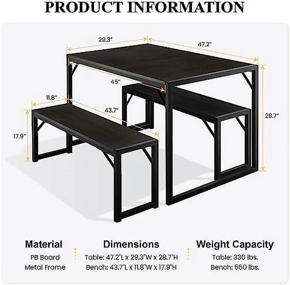 Black Dining Table Set with Two Benches R10398