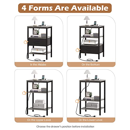 Rustic Brown and Black Nightstand with Charging Station E7839