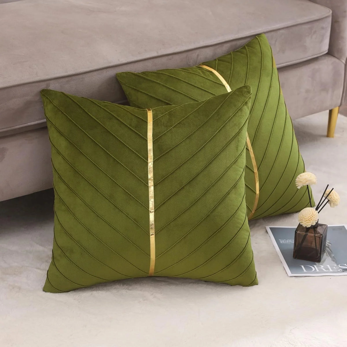 Green Velvet Throw Pillow Covers 22x22 Pack of 2 F3415