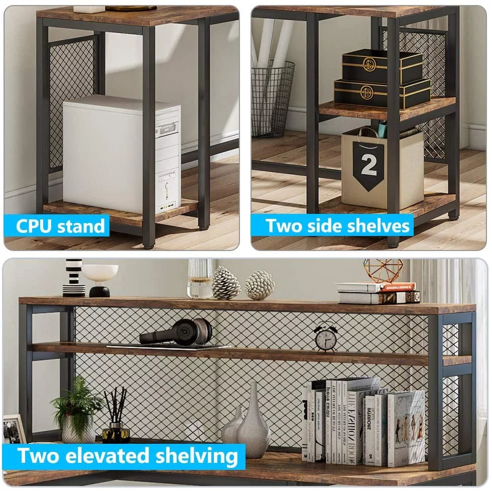 67" Computer Desk with Hutch and 5 Storage Shelves Y9331