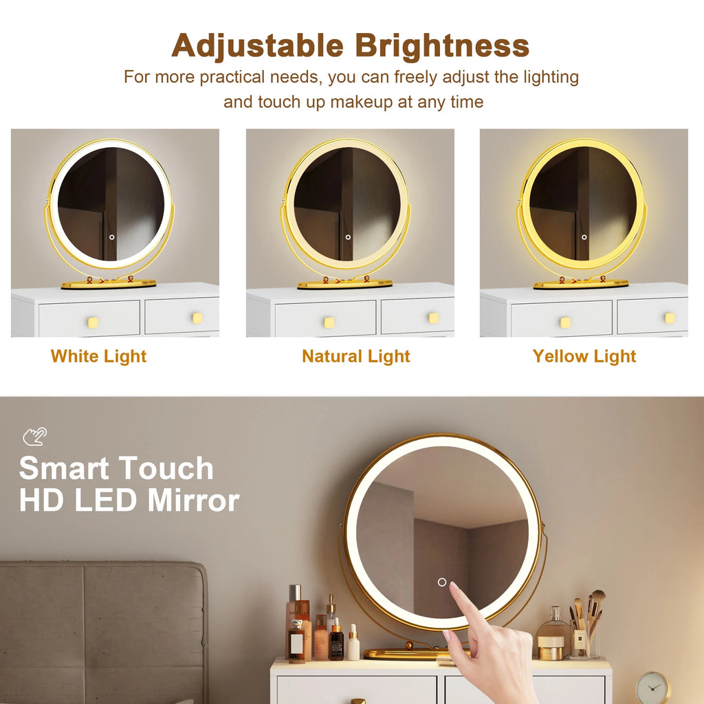 White Vanity Dressing Table with Round Mirror E439636