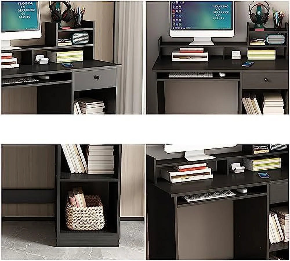 White Wood Computer Desk with Drawers and Keyboard Tray M57030
