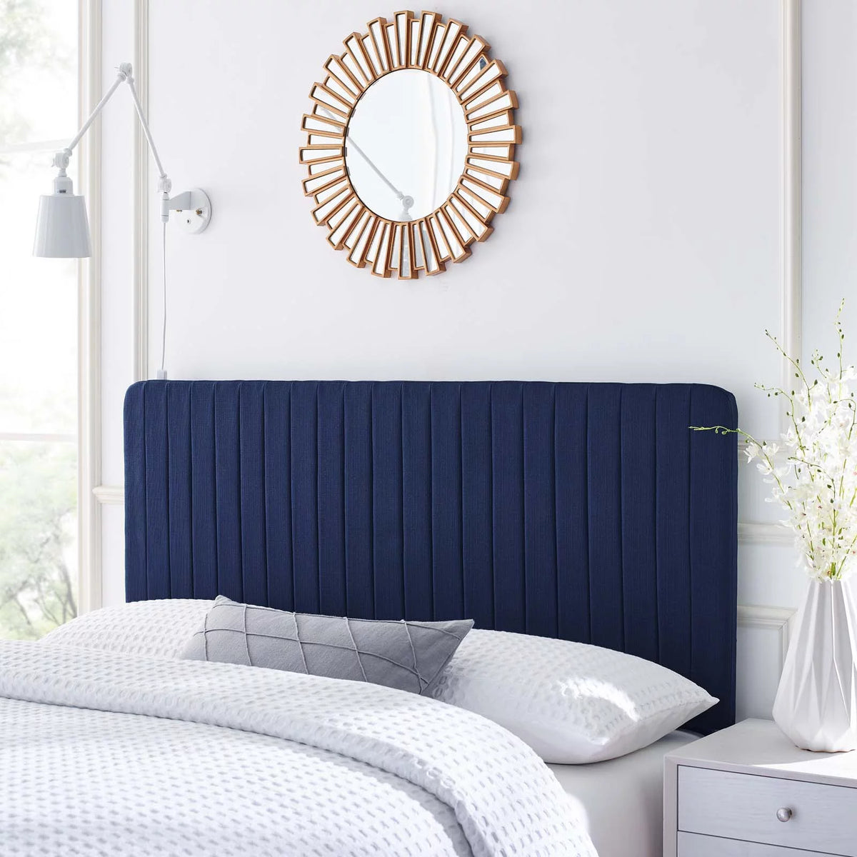 Royal Blue Tufted Upholstered Fabric Full/Queen Headboard U63112