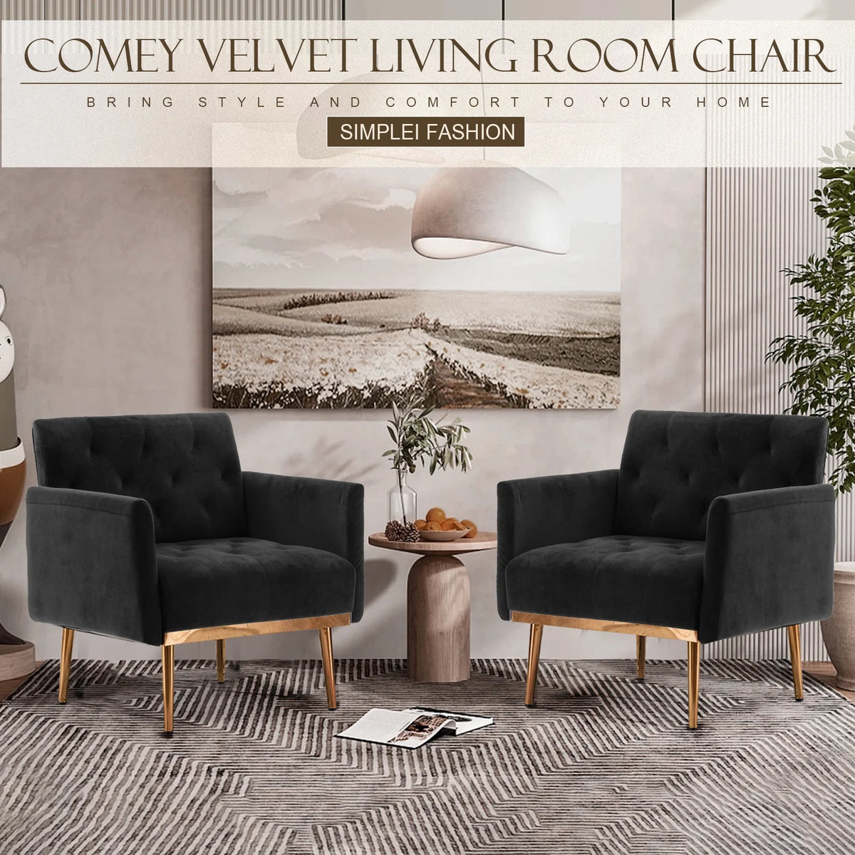 Green Velvet Upholstered Accent Chair with Metal Legs I89394