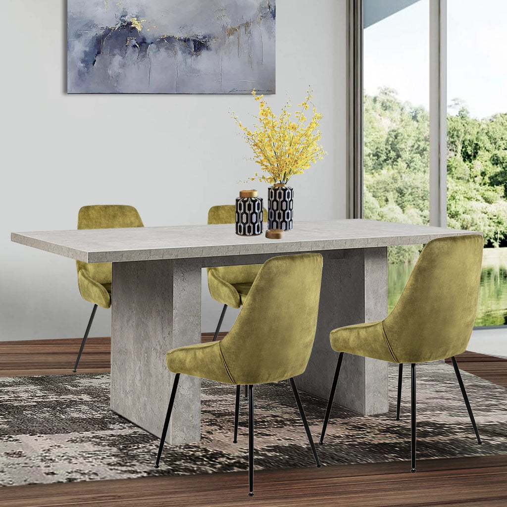 5 Piece Rectangle Dining Table and Green Velvet Chairs L9201