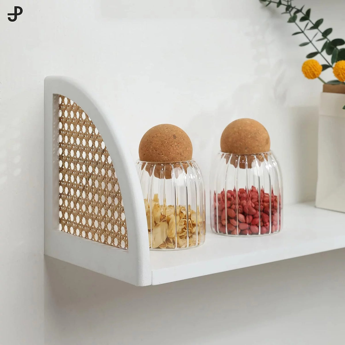 White Set of 2 Rattan Wood Wall Shelf P206