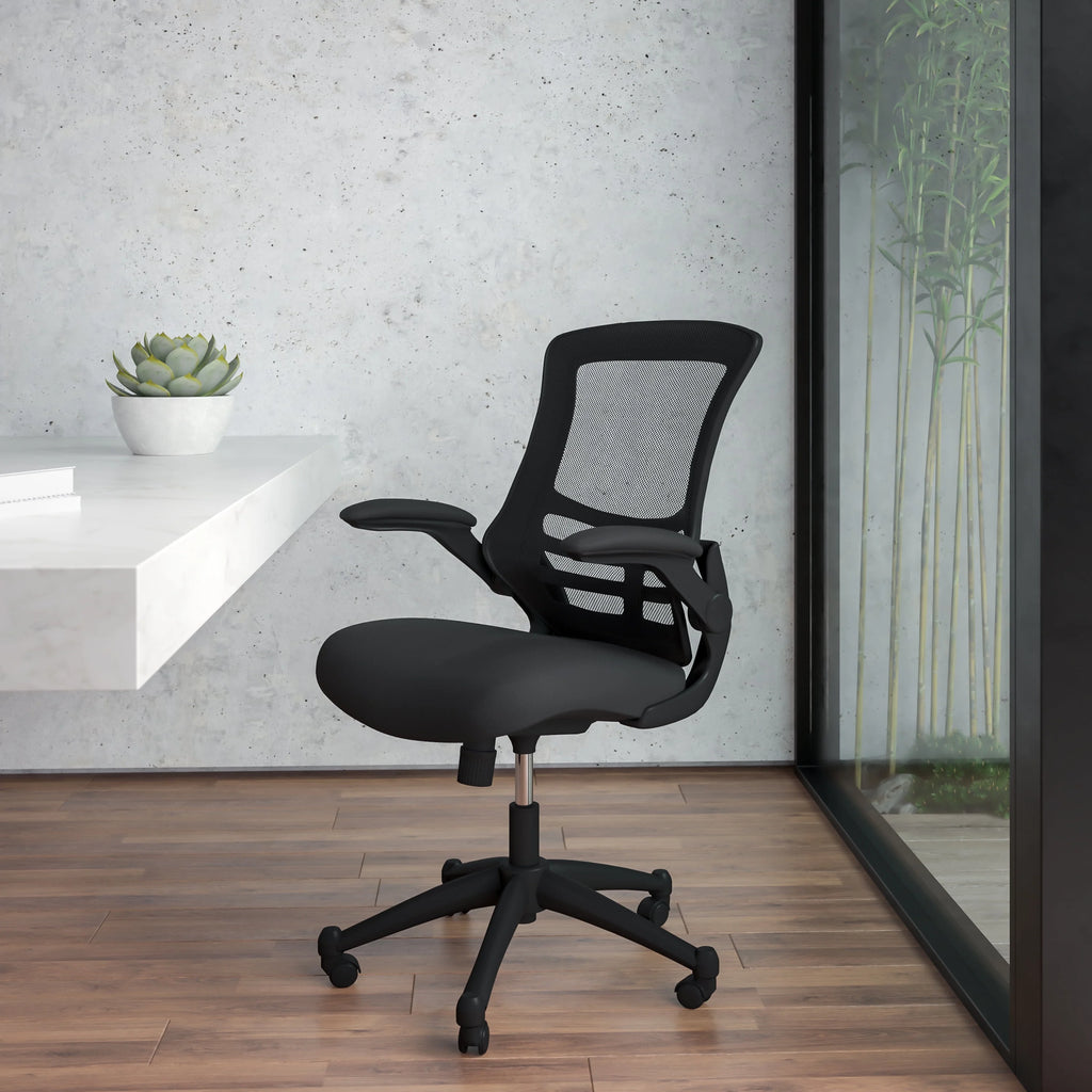 Black Mesh Swivel Ergonomic Task Office Chair with Flip-Up Arms B348