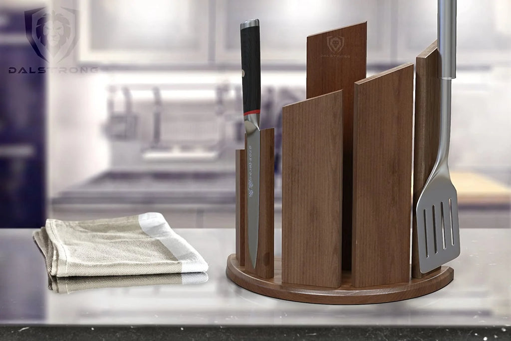 Magnetic Double-Sided Walnut Knife Block P4361