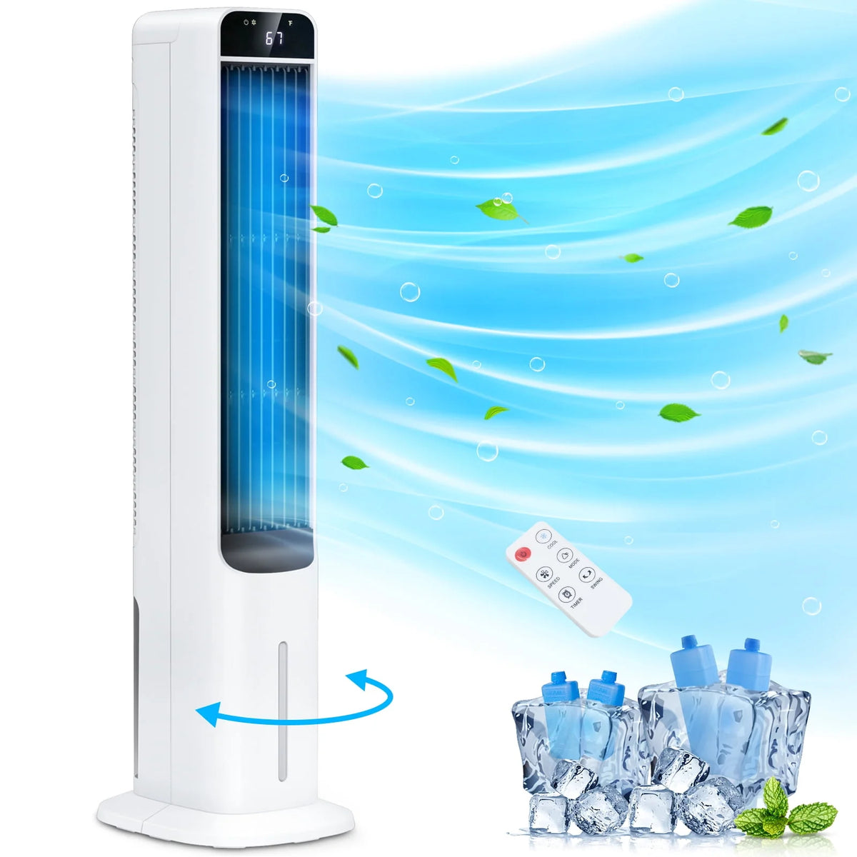 3-in-1 Evaporative Air Cooler Portable Tower Cooling Fan Oscillating White D1750