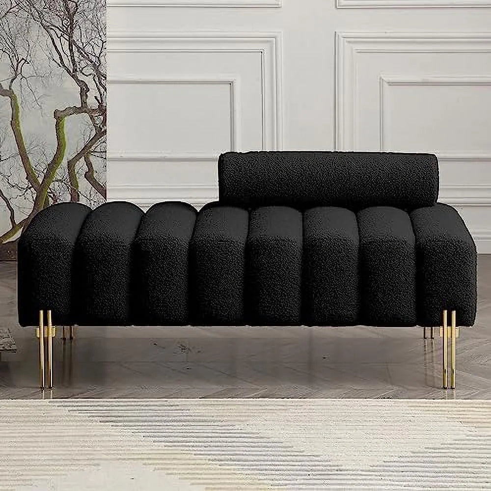 53.2" Modern Loveseat Sofa Couch Upholstered Accent Sofa with Golden Legs and Adjustable Backrest Small Teddy Fleece Couches K576