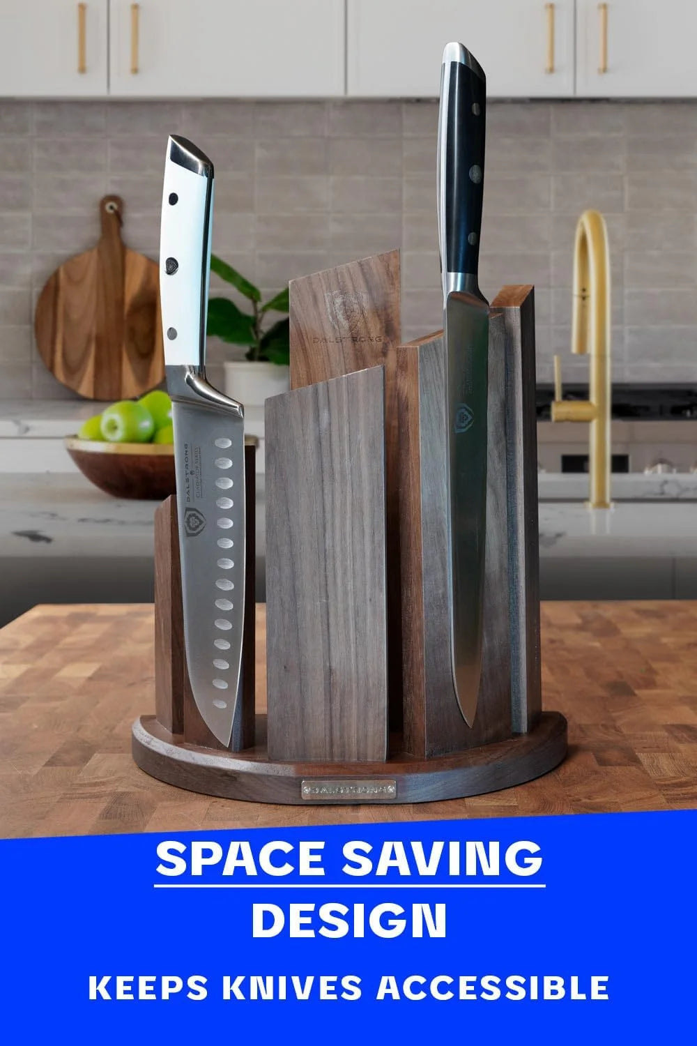 Magnetic Double-Sided Walnut Knife Block P4361