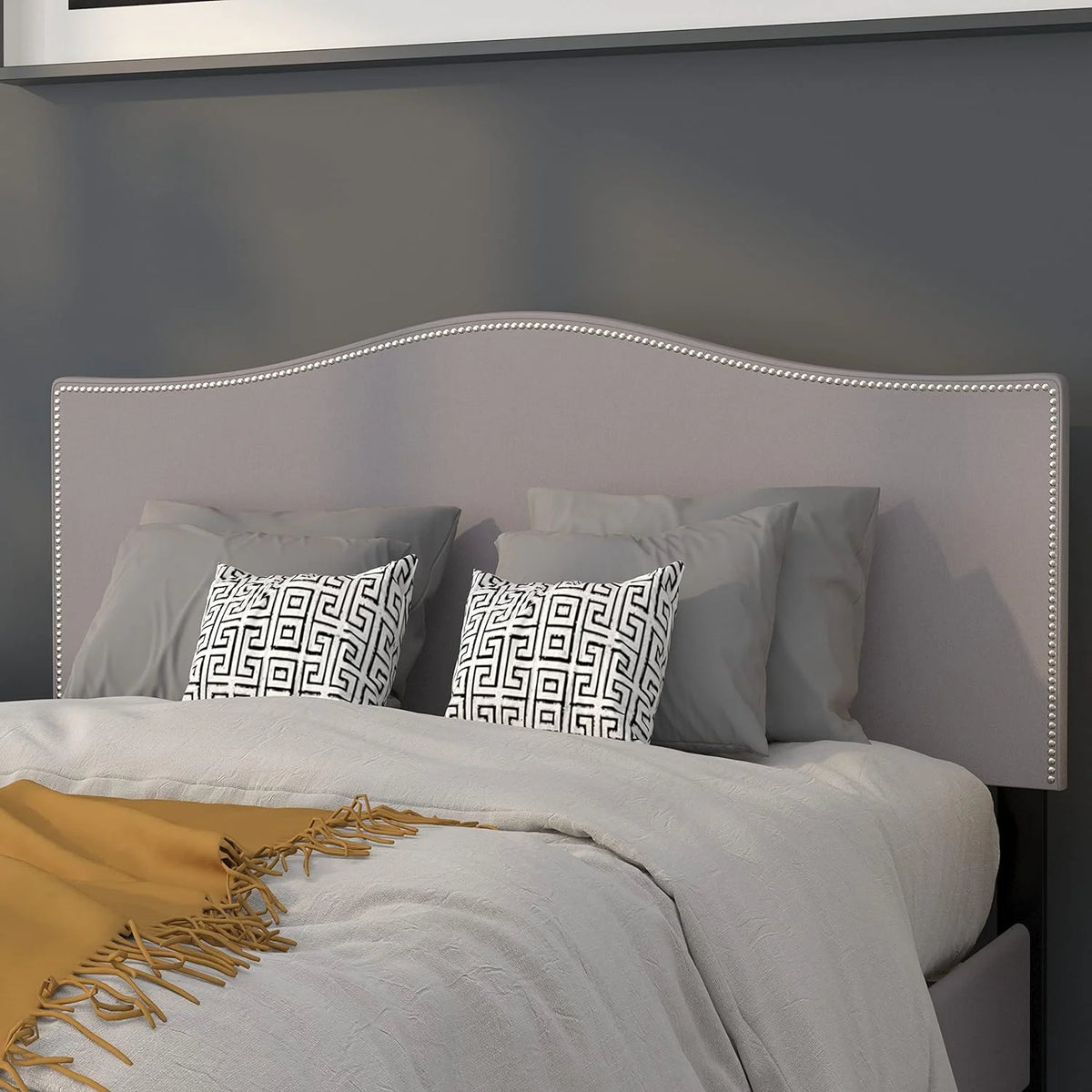 Upholstered Full Size Headboard Light Gray Fabric S86272