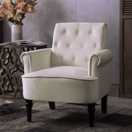 Button Tufted Velvet Accent Armchair with Rubber Wood Legs F62226