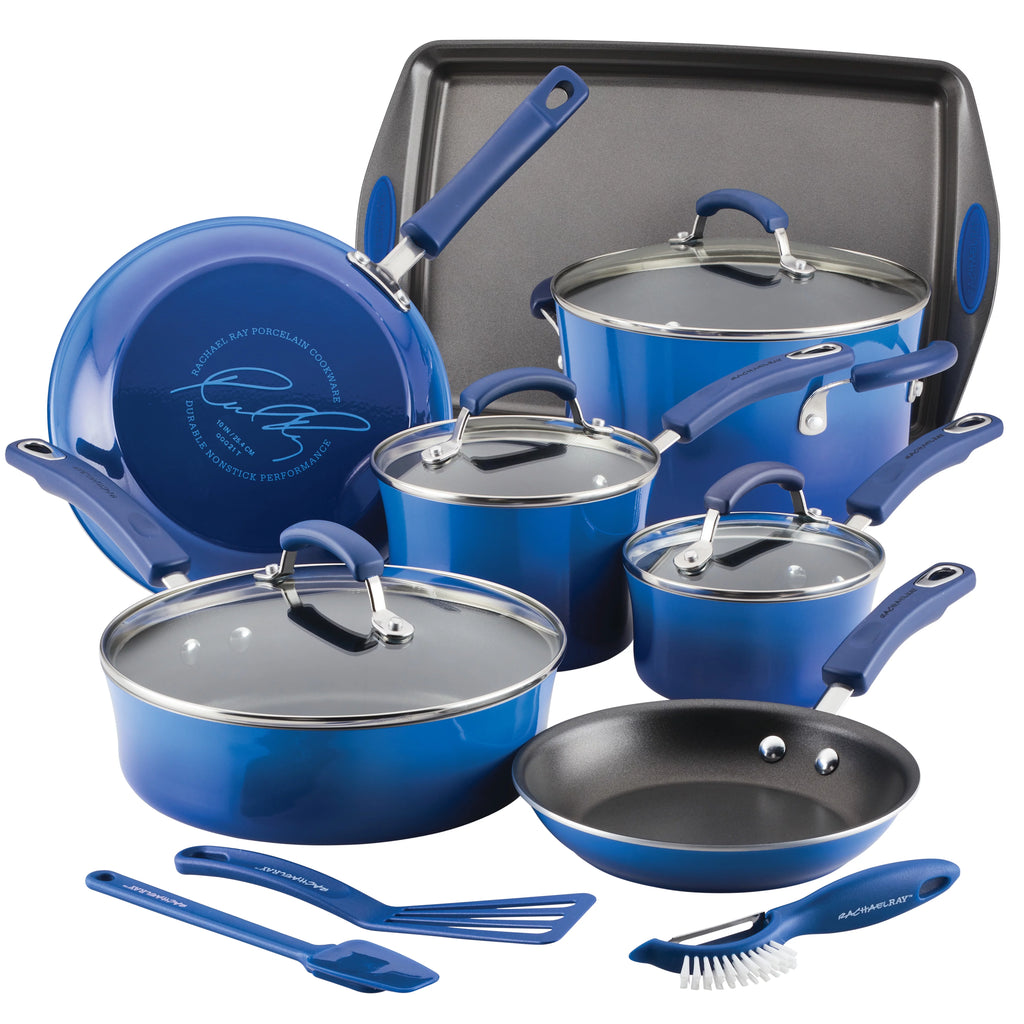 14 Pc Hard Enamel Nonstick Cookware Set Blue Gradient E251