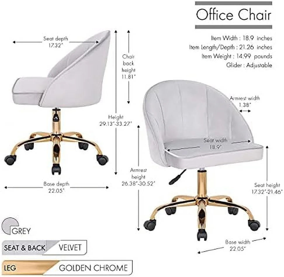 Velvet Home Office Desk Chair with Gold Metal Legs Q233602