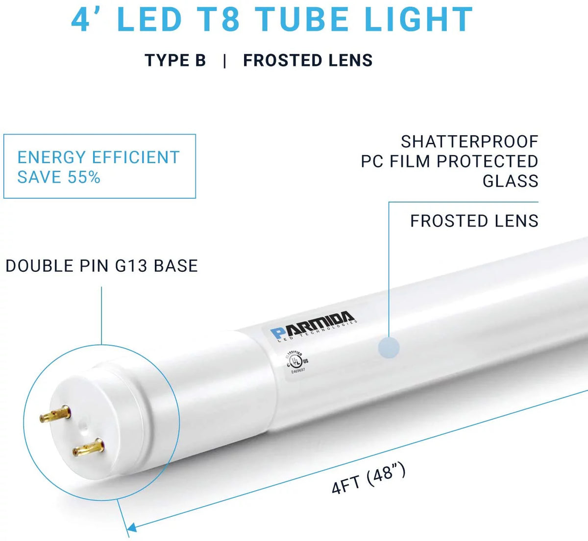 4FT T8 LED Light Tube 18W 4000K 20 Pack D214