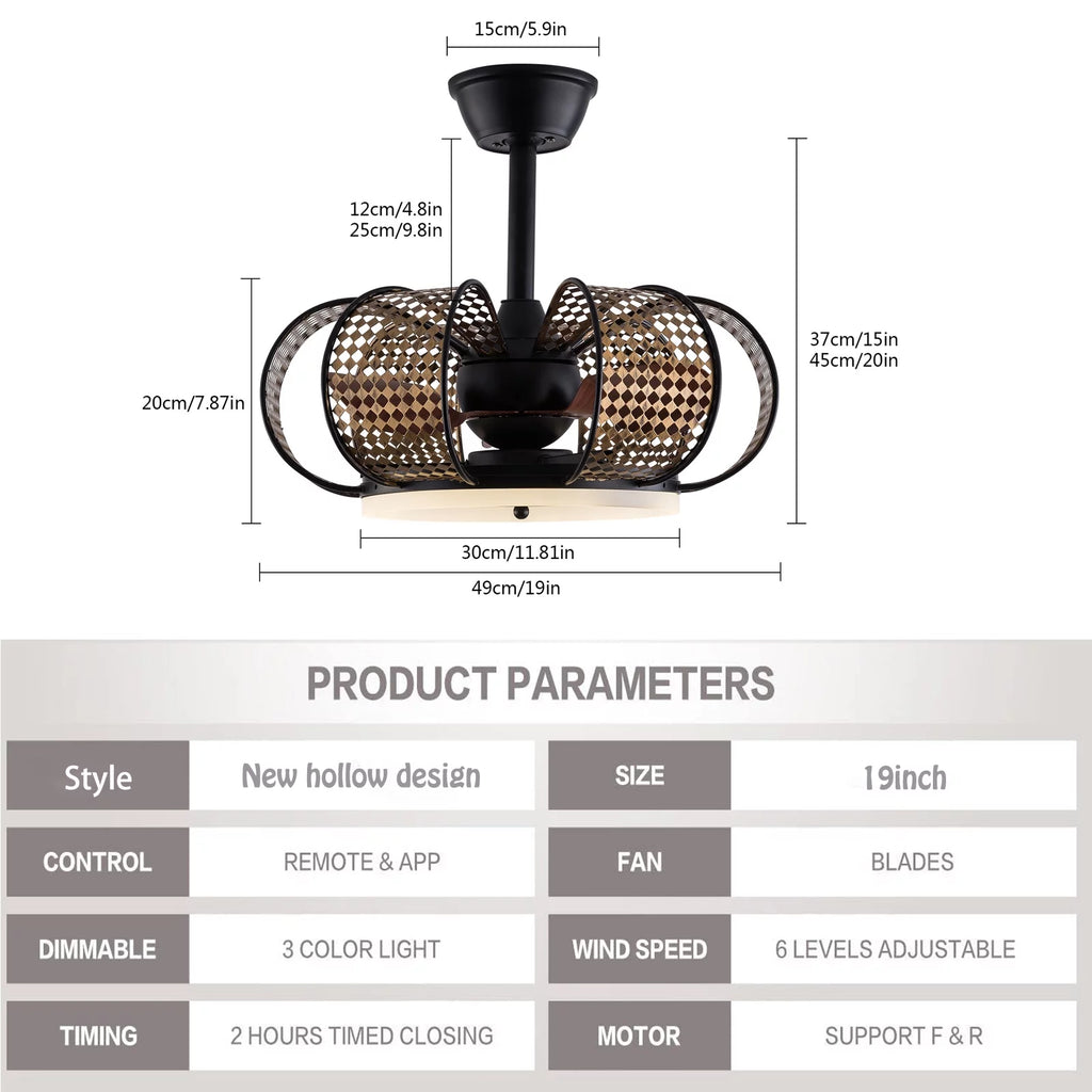 19'' Black Ceiling Fan with Light and Remote Control A497