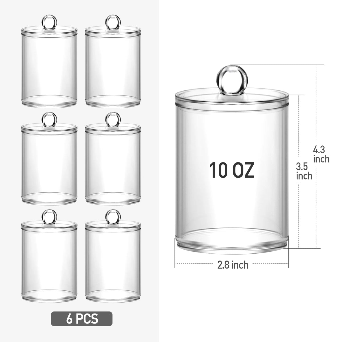 6 Pack Clear Plastic Apothecary Jars with Lids M7055