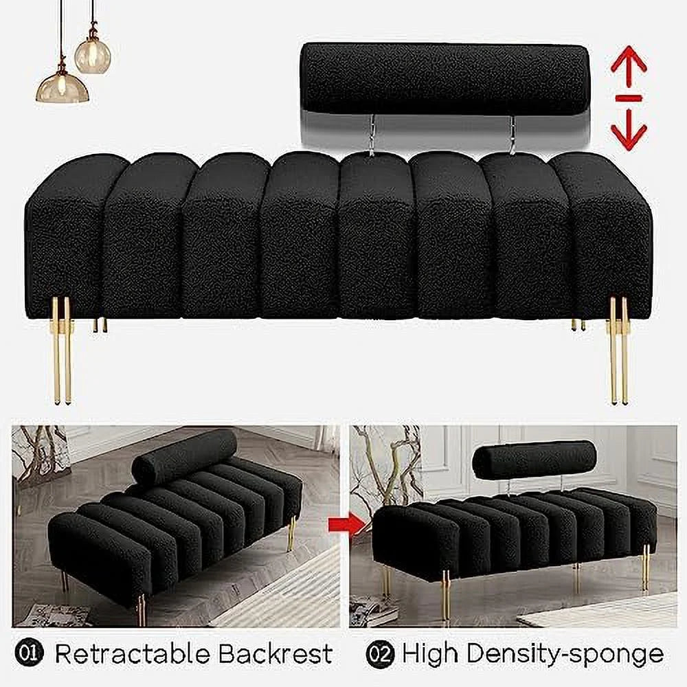 53.2" Modern Loveseat Sofa Couch Upholstered Accent Sofa with Golden Legs and Adjustable Backrest Small Teddy Fleece Couches K576