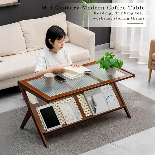 Rattan Coffee Table with Tempered Glass Tabletop M300