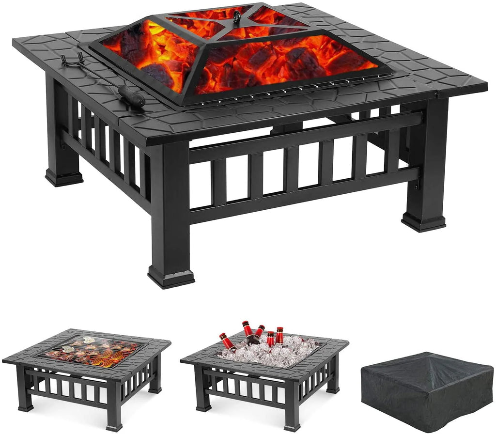 Steel 32'' Square Wood Burning Fire Pit E868538