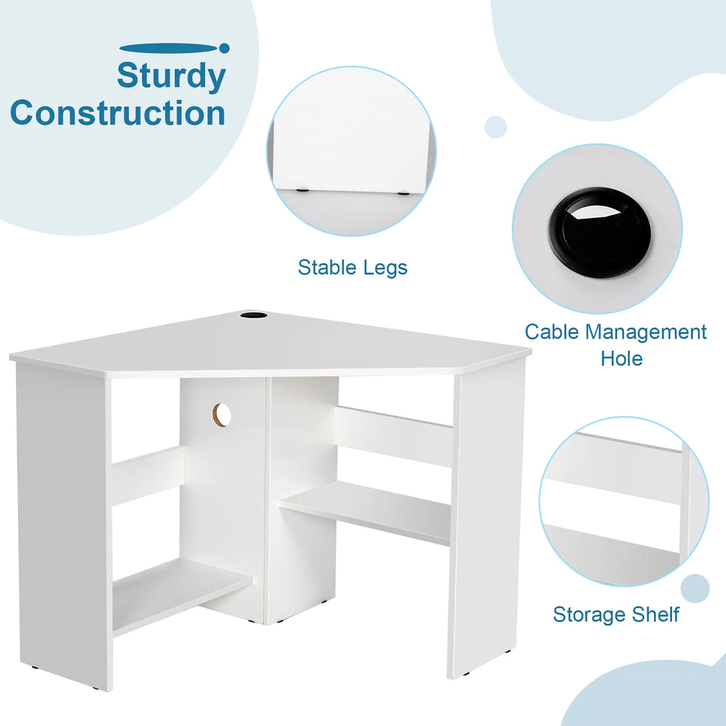 Corner Computer Desk with Storage Shelf White P26145
