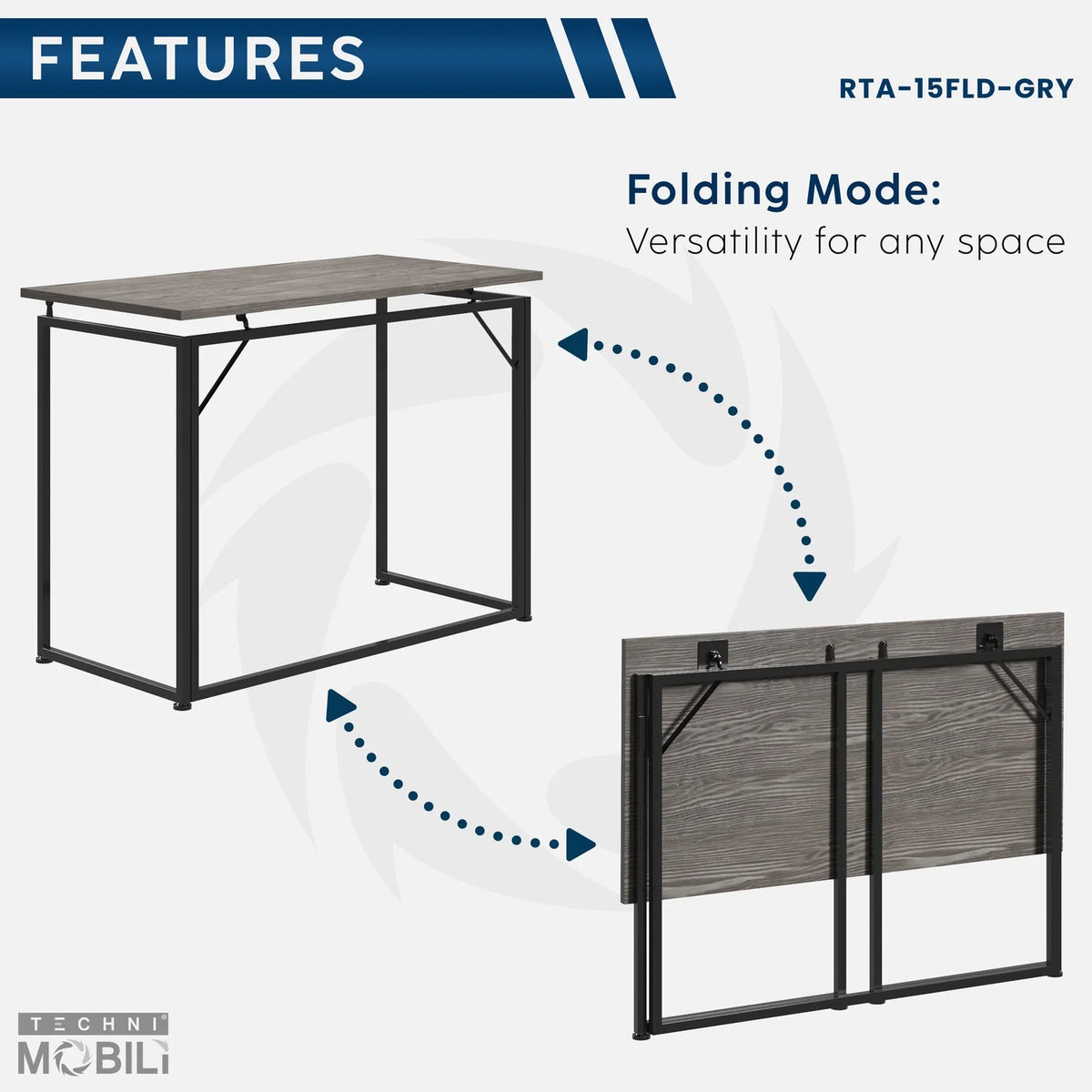 40" W Folding Computer Desk, Grey X35540
