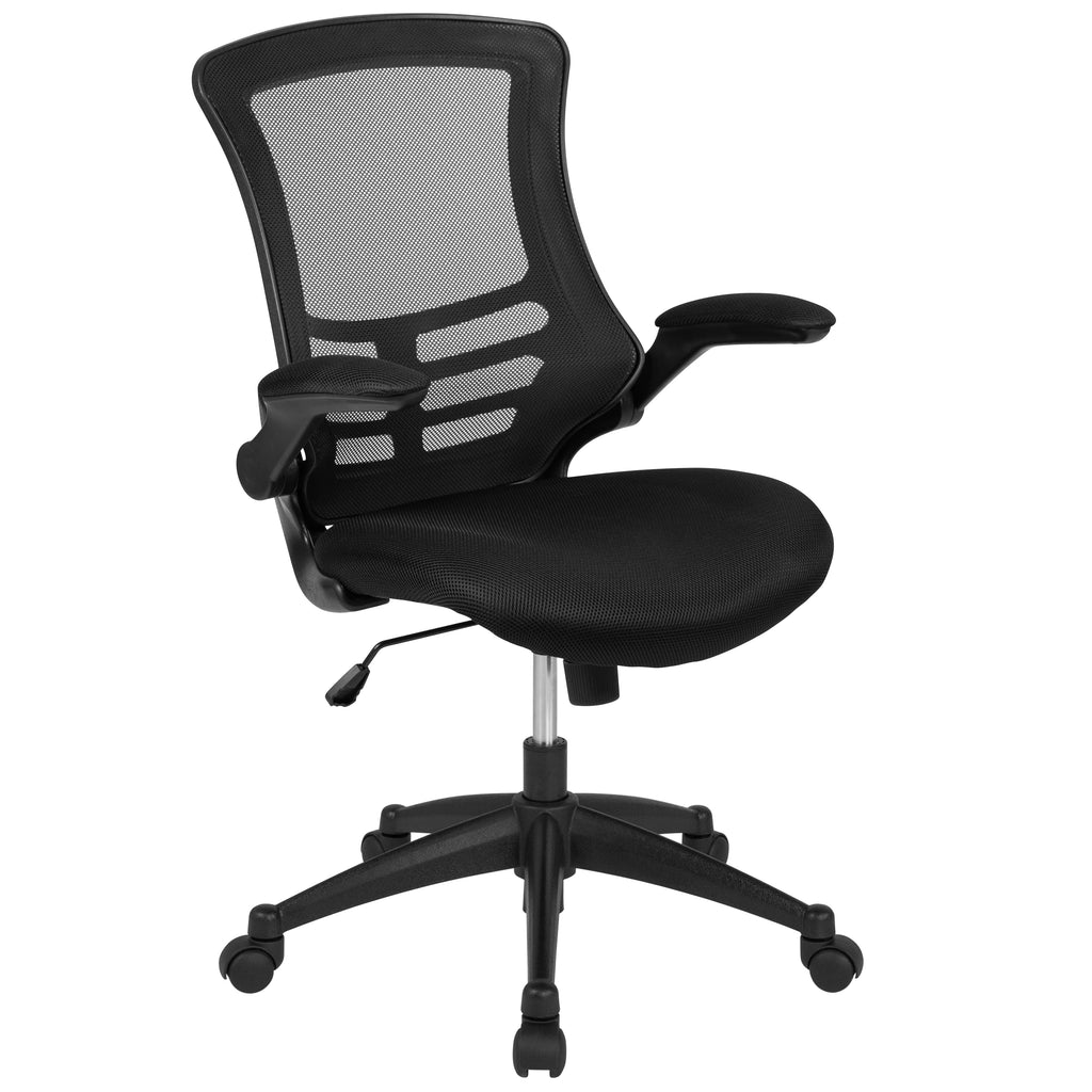 Black Mesh Swivel Ergonomic Task Office Chair with Flip-Up Arms B348