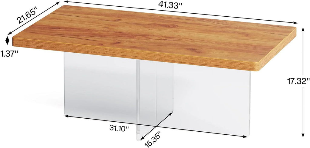 41" Modern Wood Coffee Table with Acrylic Base V6185