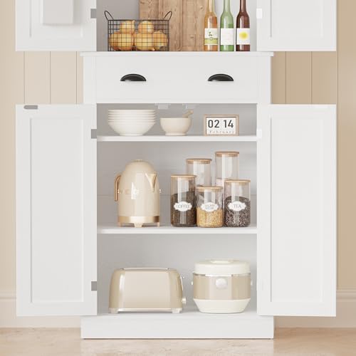 White Kitchen Pantry Storage Cabinet with Barn Doors, Drawer, 4 Adjustable Shelves W300394