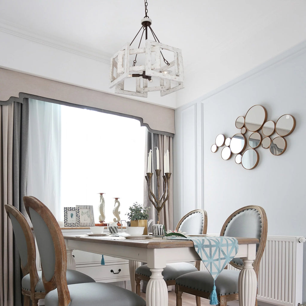 4-light Drum Wood Chandelier E5638