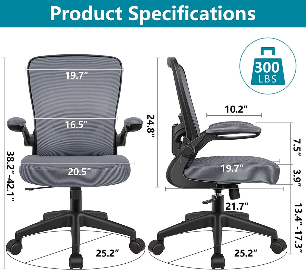 Grey Ergonomic Mesh Office Chair with Lumbar Support B808