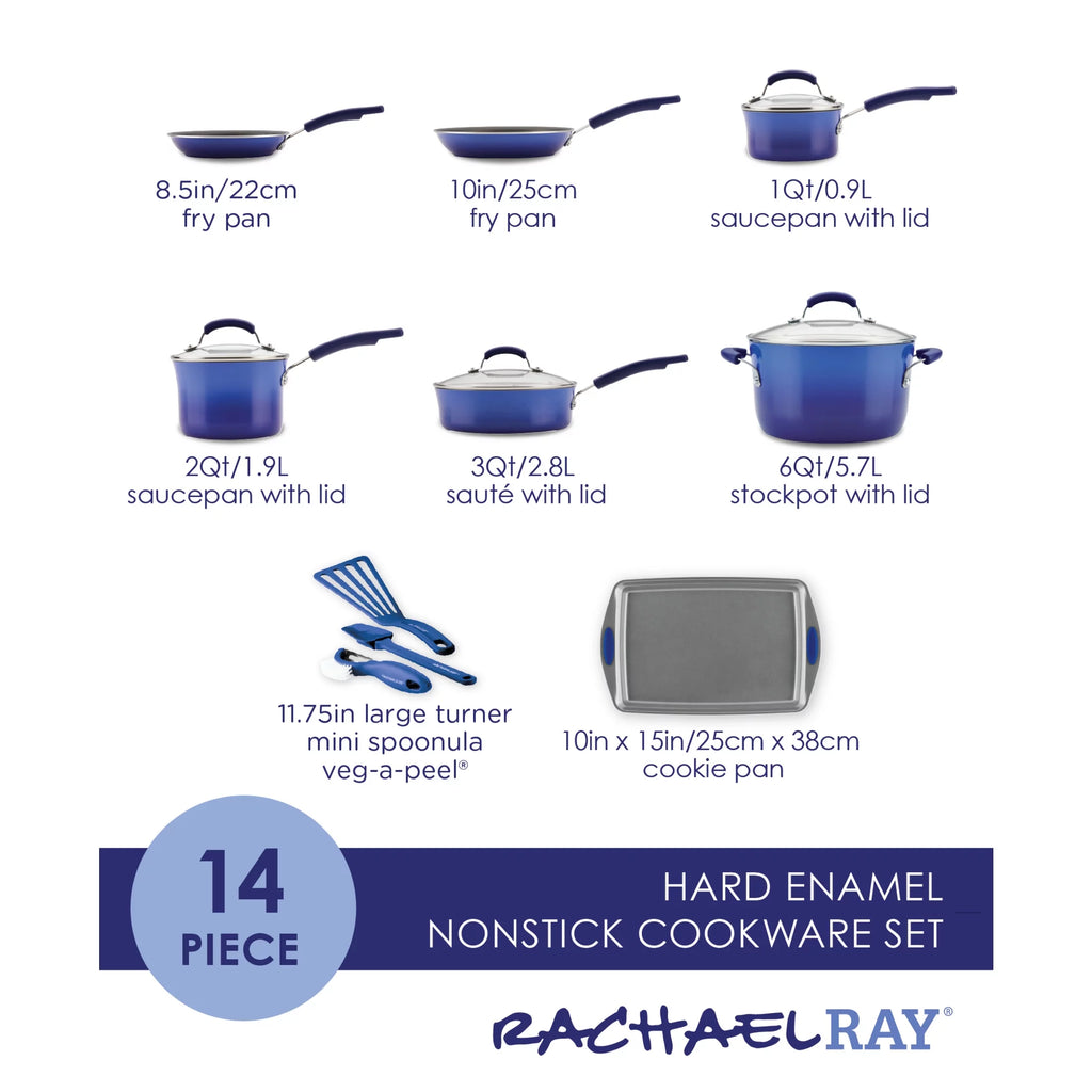 14 Pc Hard Enamel Nonstick Cookware Set Blue Gradient E251