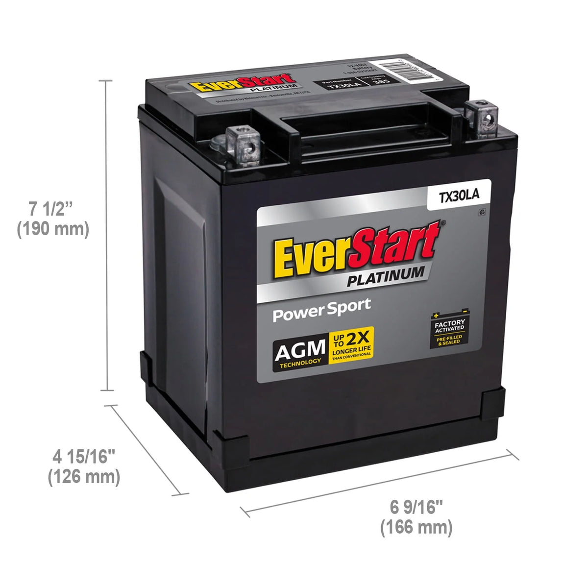 AGM PowerSport Battery Group Size TX30LA 12Volt 385 CCA G7460