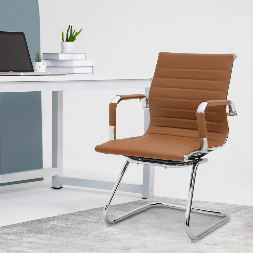 2 Pack Faux Leather Metal Sled Base Conference Chair F62626