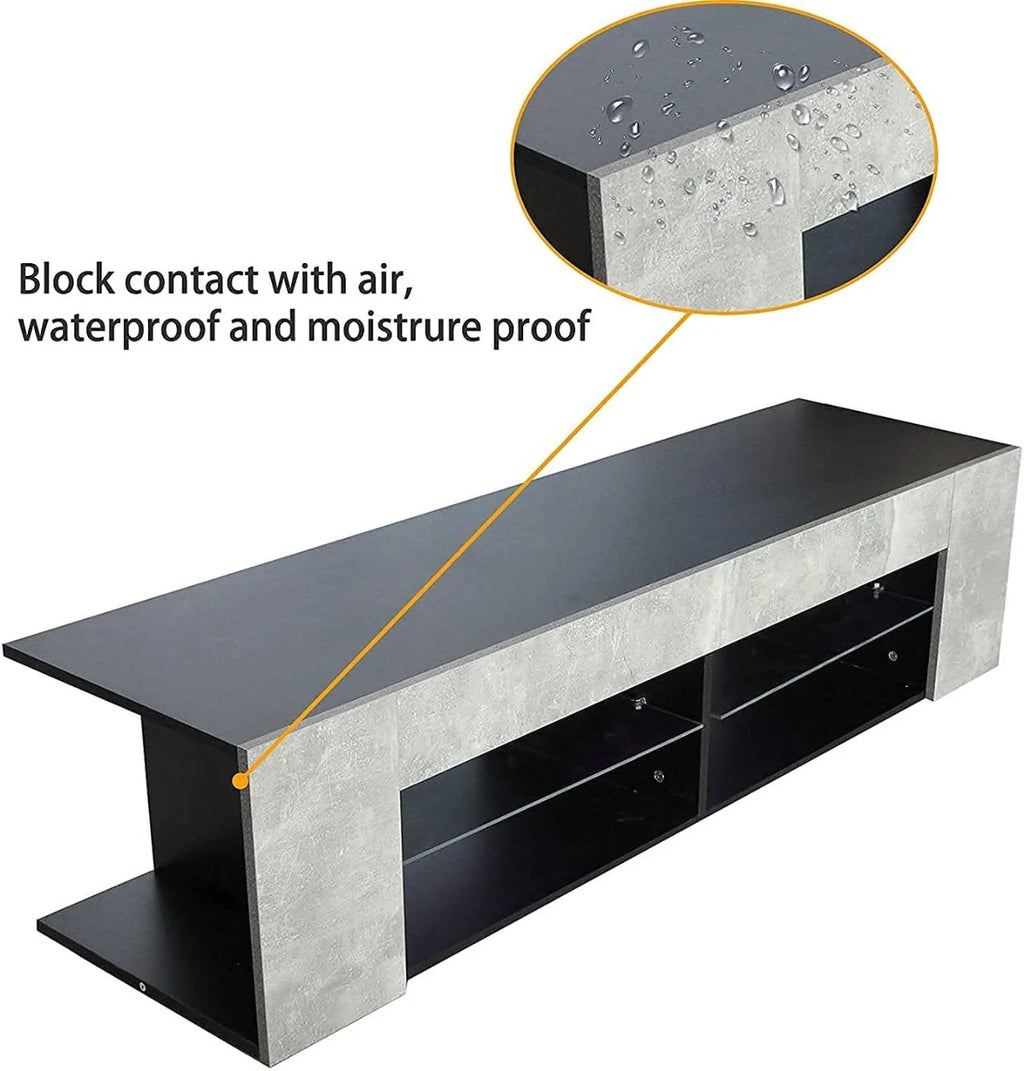 Black 57 Inch TV Stand with LED Lights and Glass Shelves I775