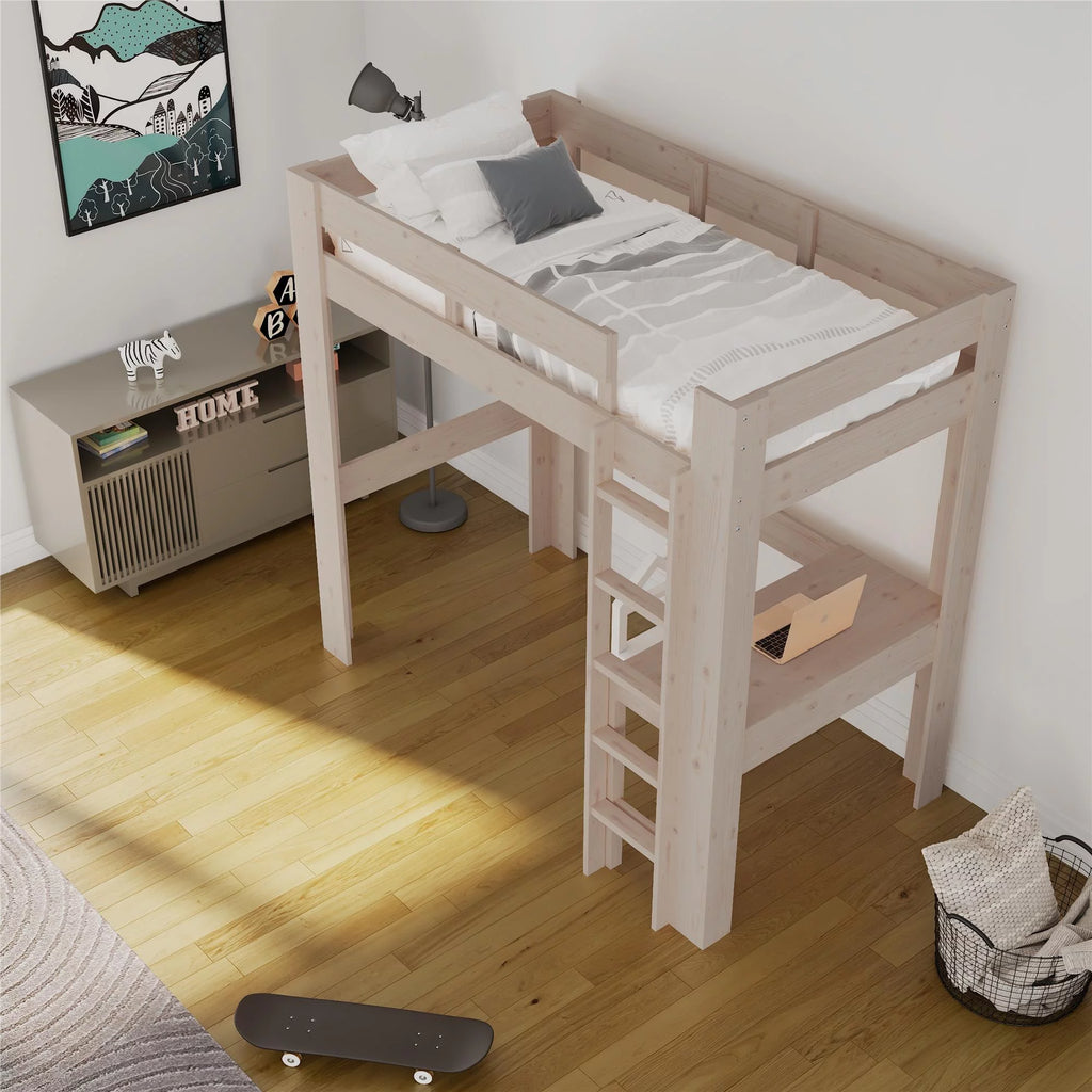 Twin Solid Wood Loft Bed with Desk I625203